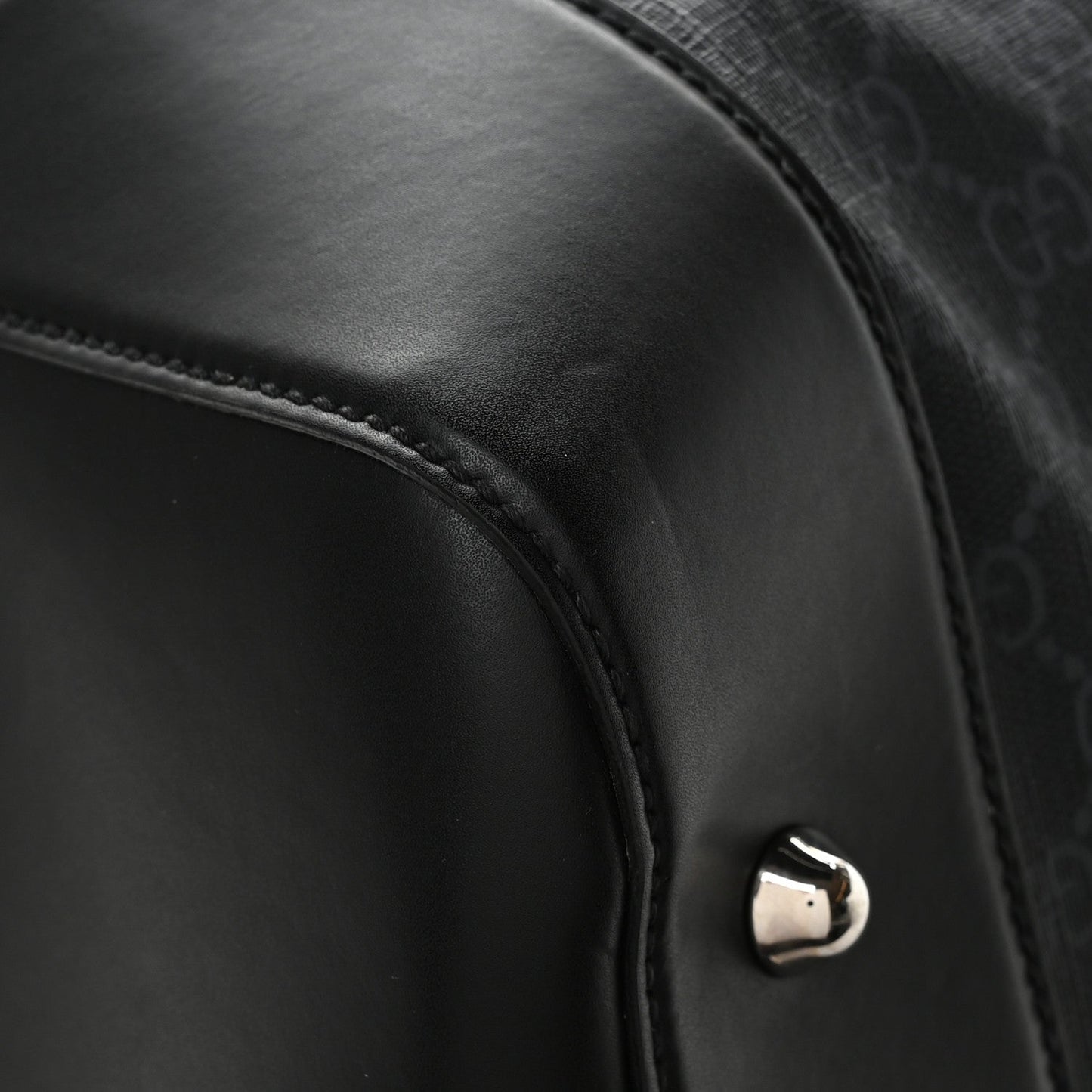 Soft GG Supreme Monogram Appia Calfskin Web Large Carry On Duffle Bag Black Grey