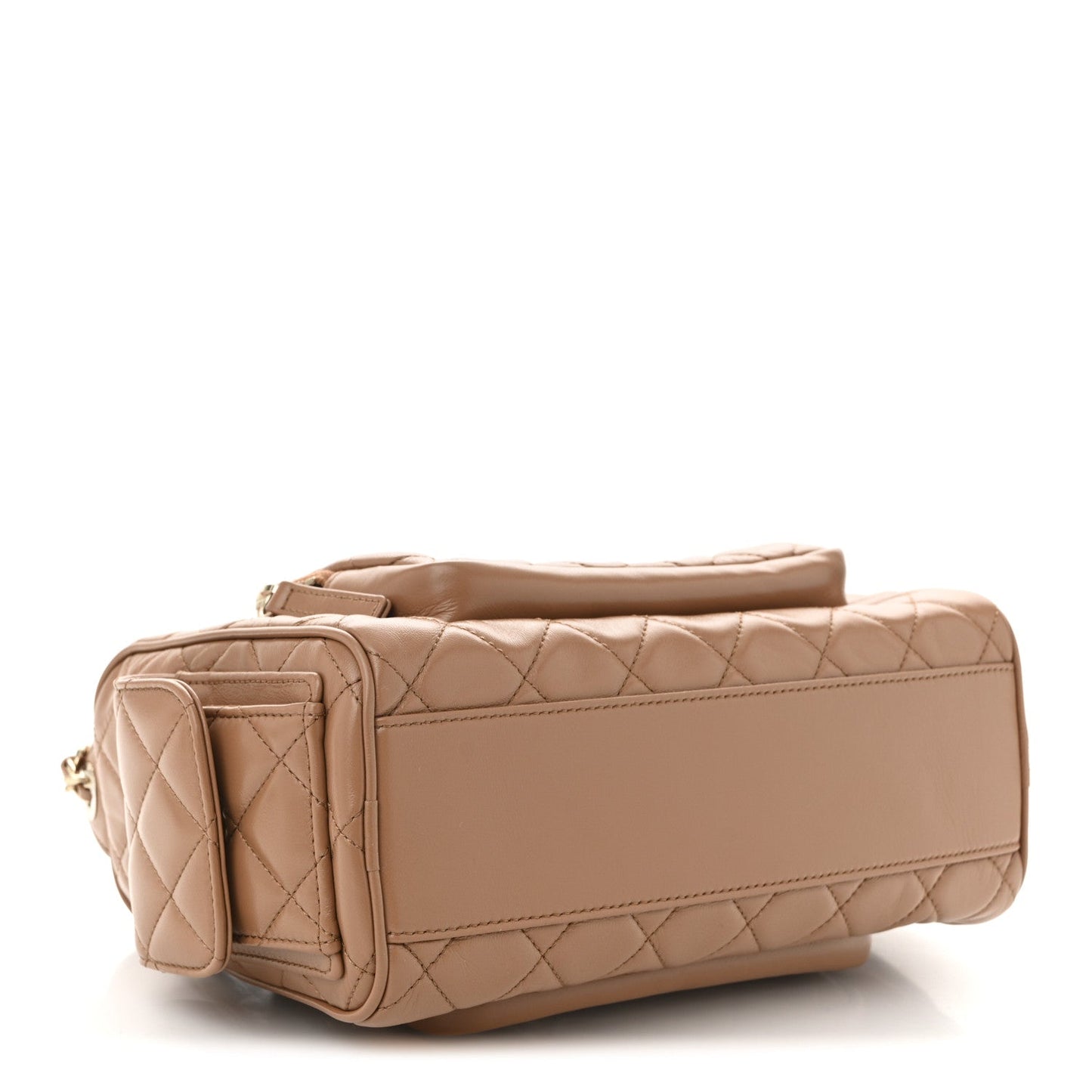 Shiny Crumpled Lambskin Quilted Medium Preppy Pocket Camera Case Brown