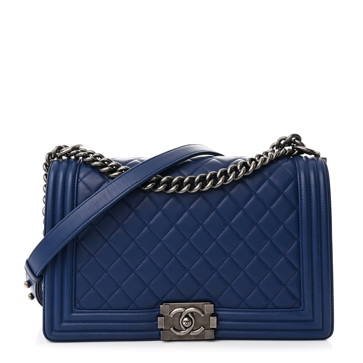 Lambskin Quilted New Medium Boy Flap Navy