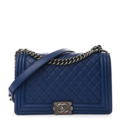 Lambskin Quilted New Medium Boy Flap Navy