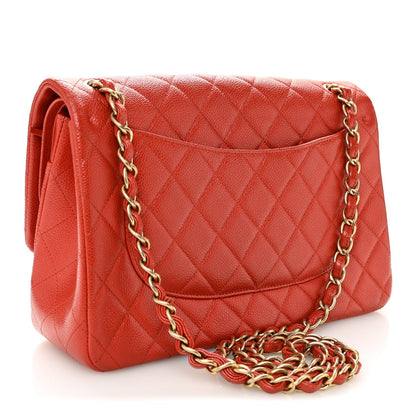 Pearly Caviar Quilted Jumbo Double Flap Orange