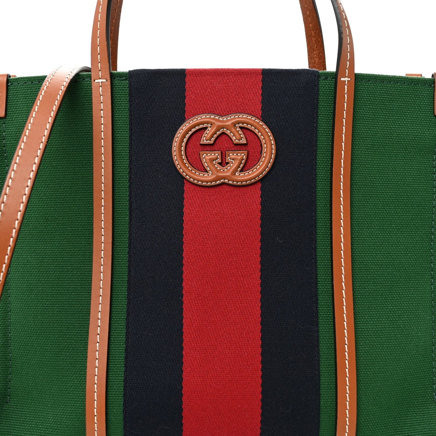 Canvas Calfskin Web Small Interlocking G Tote Bag Green Red