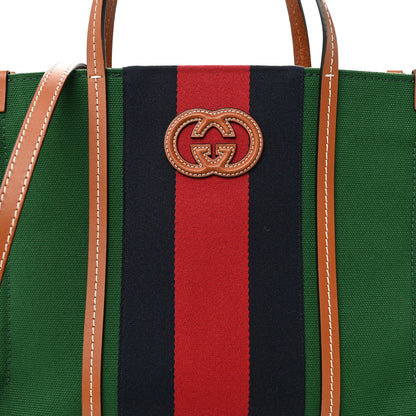 Canvas Calfskin Web Small Interlocking G Tote Bag Green Red