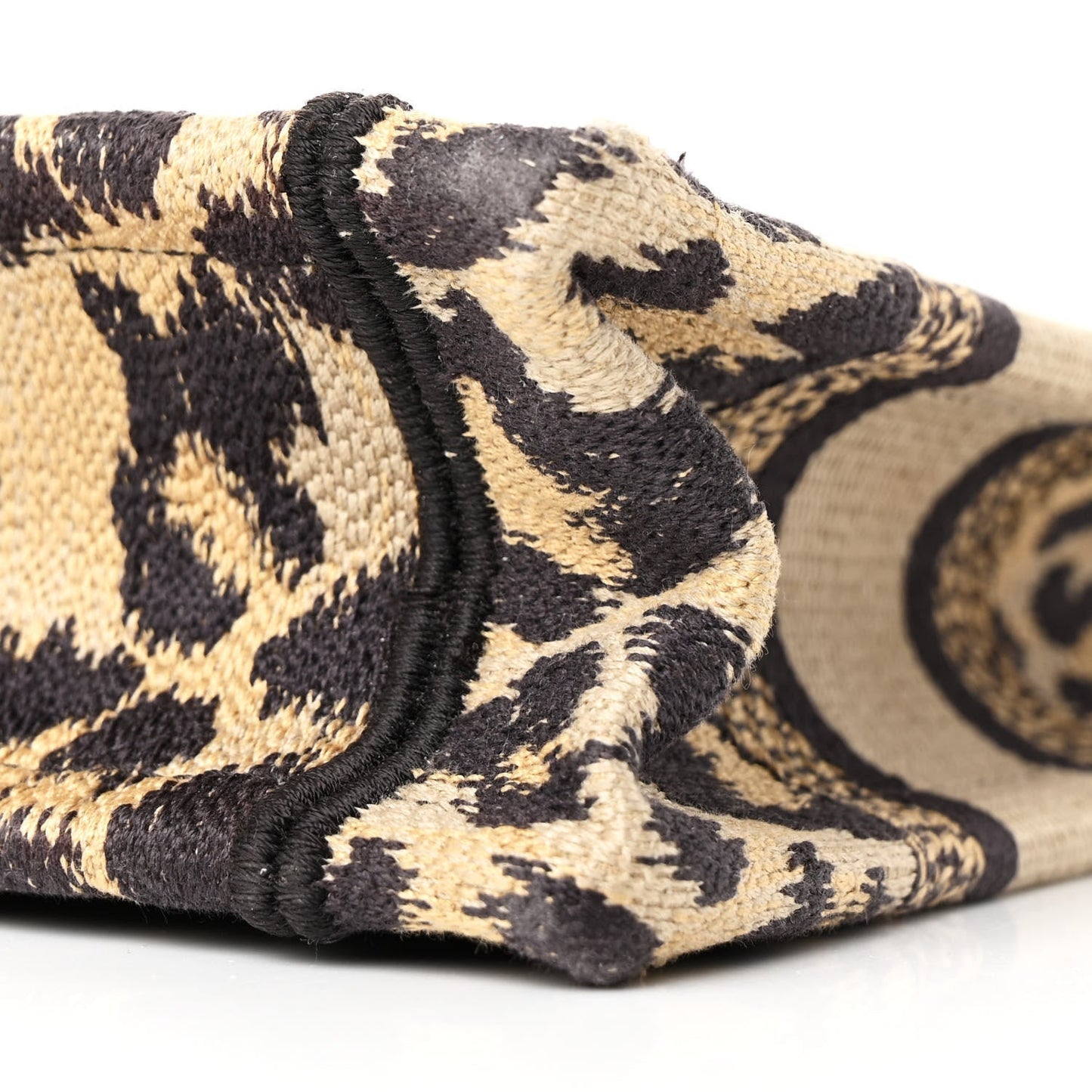 Canvas Mizza Embroidered Mini Leopard Book Tote Beige