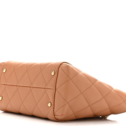 Caviar Quilted Small Shopping Tote Dark Beige