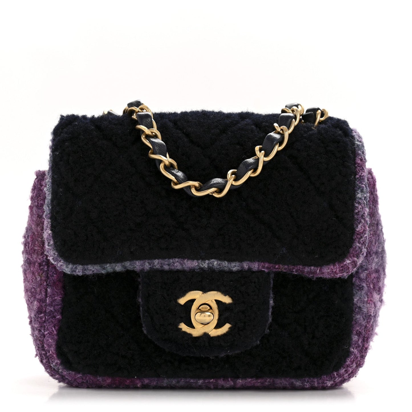 Shearling Tweed Quilted Mini Square Flap Bag Purple