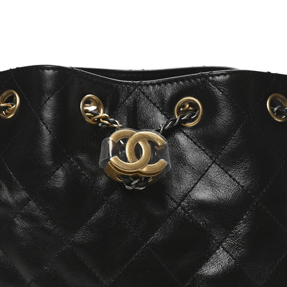 Shiny Crumpled Calfskin Quilted Small Chanel 25 Handbag Black
