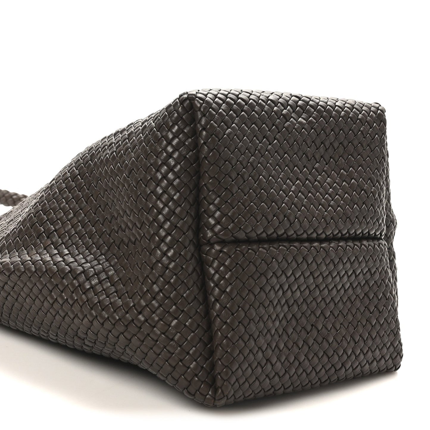 Woven Calfskin Medium N/S Tote Bag Dark Brown