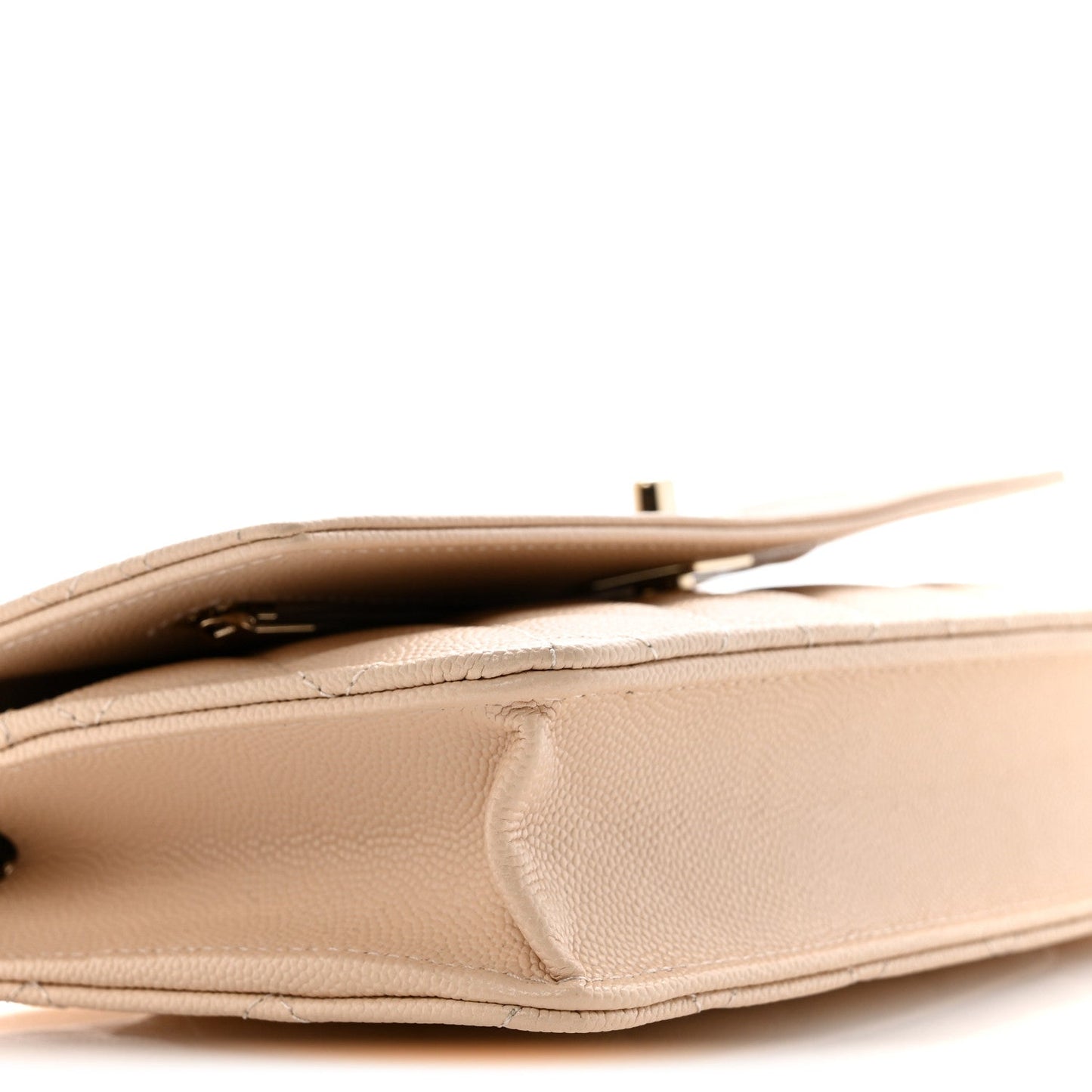 Caviar Quilted Trendy Handle Clutch With Chain Ecru