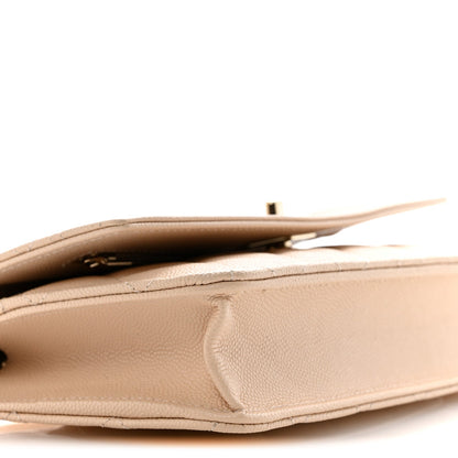 Caviar Quilted Trendy Handle Clutch With Chain Ecru