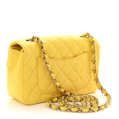 Lambskin Quilted Mini Rectangular Flap Yellow