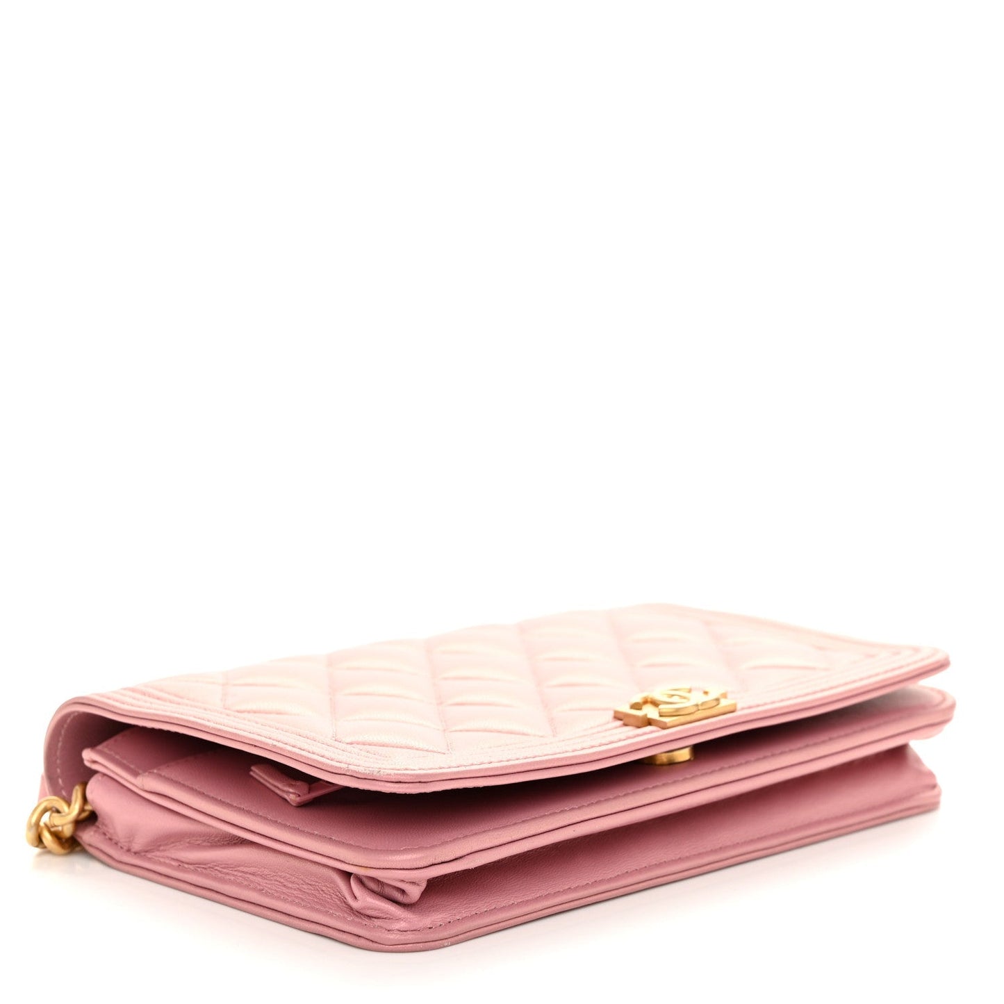 Metallic Lambskin Quilted Boy Wallet On Chain WOC Pink
