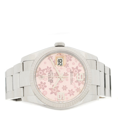 Stainless Steel 18K White Gold 36mm Oyster Perpetual Datejust Watch Pink Flowers 116234