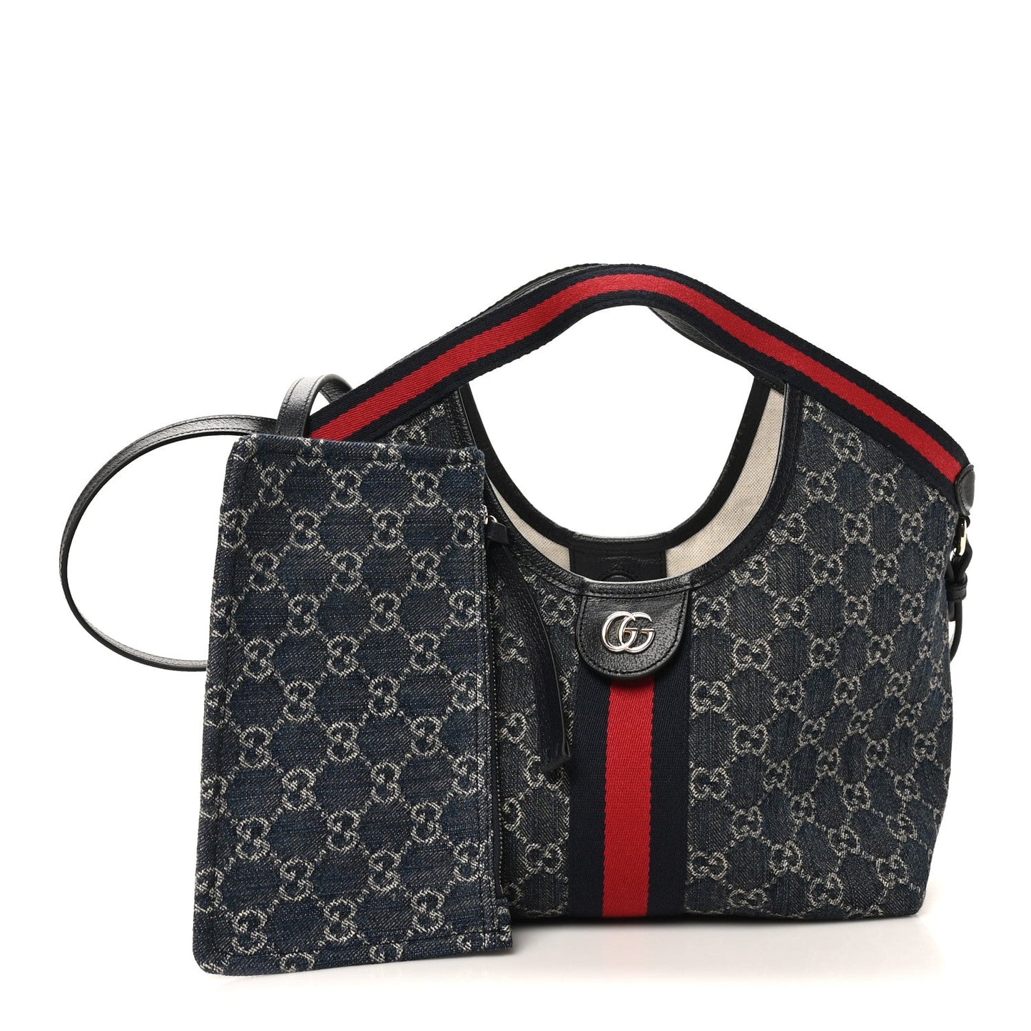 Denim GG Monogram Web Small Giglio Tote Blue White