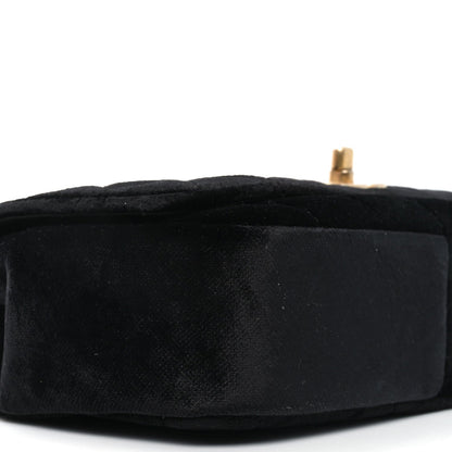 Velvet Quilted Small Camellia Flap Black
