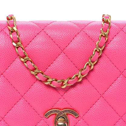 Caviar Quilted Glitter CC Roller Skate Wallet on Chain WOC Pink