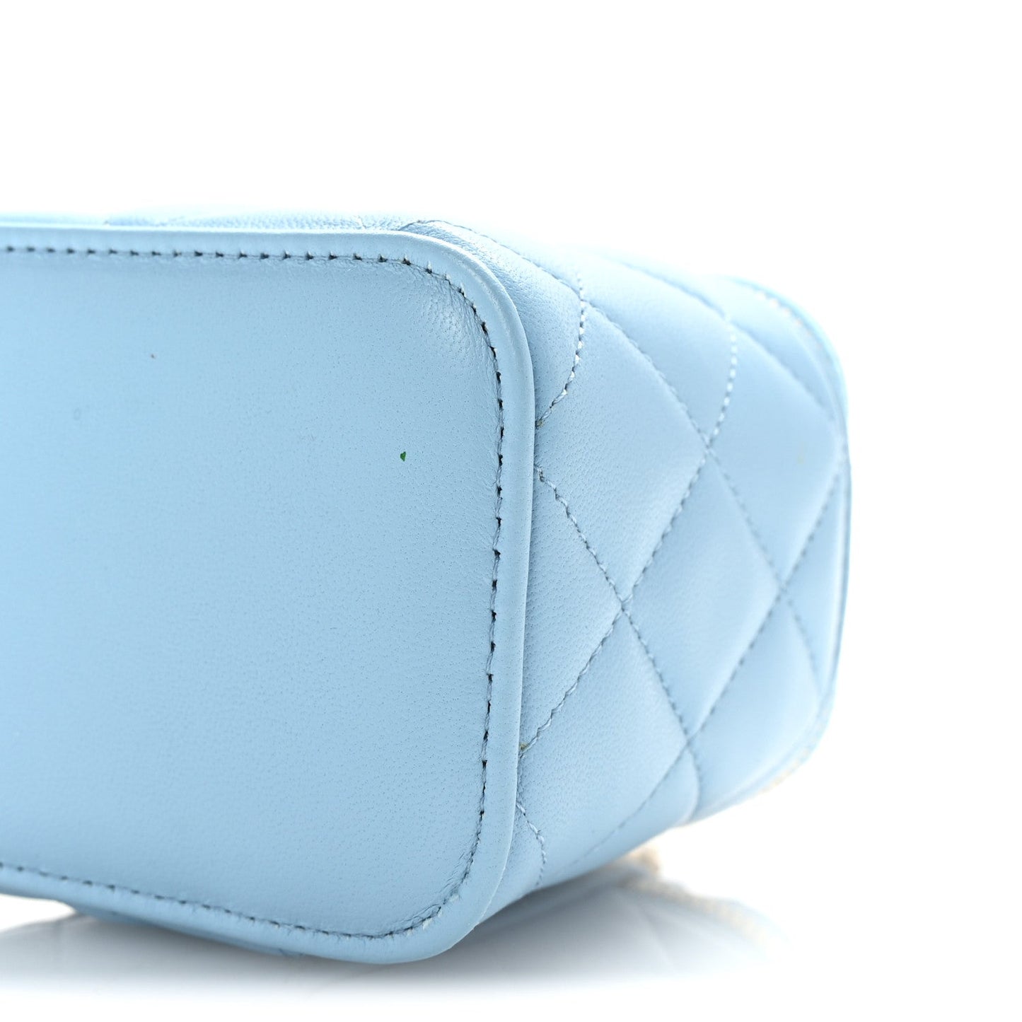 Lambskin Quilted Pearl Crush Mini Vanity Case With Chain Light Blue