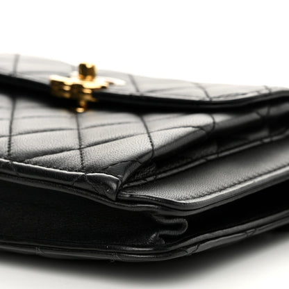 Lambskin Quilted Square Front Pocket Clutch With Chain Black