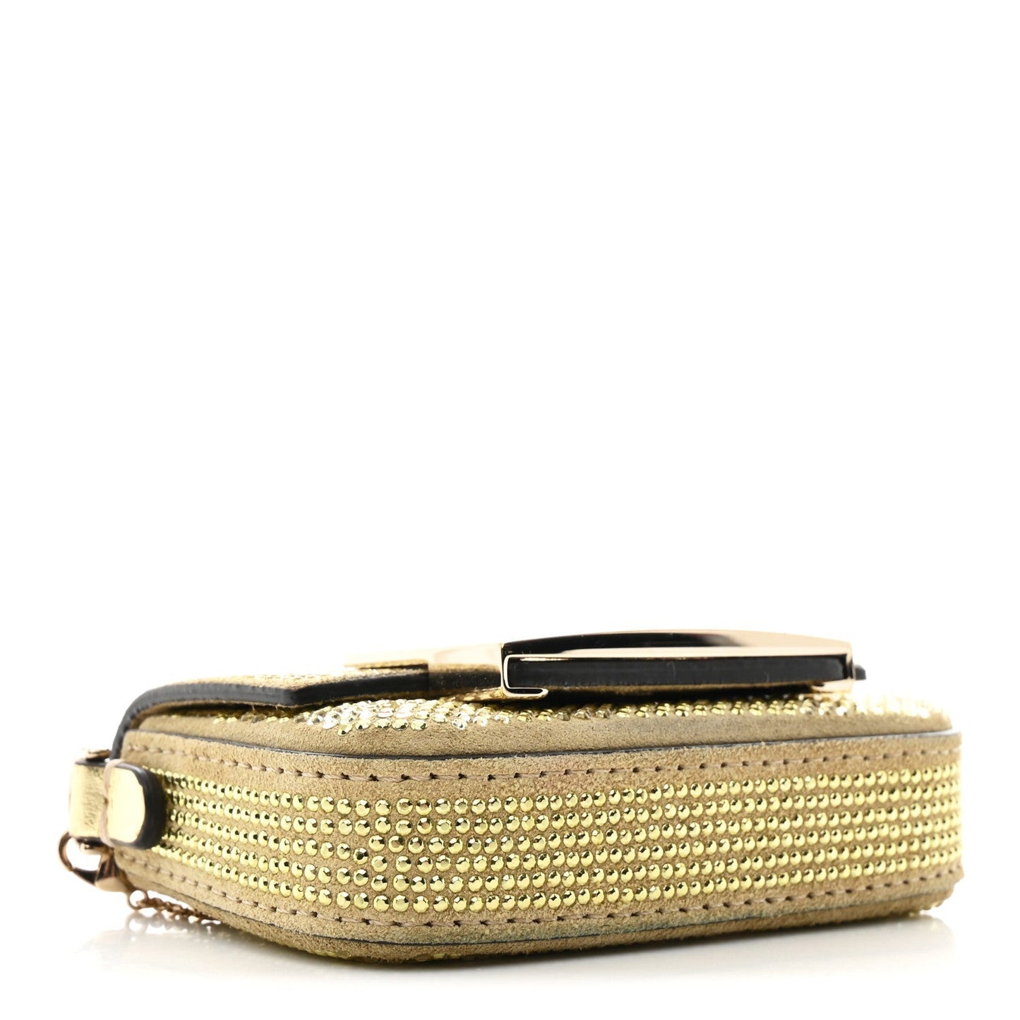 Crystal Vitello Laminato FF Nano Maxi Buckle Baguette Charm Light Gold