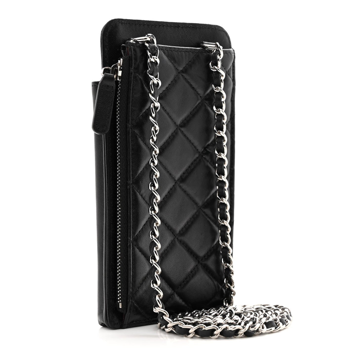 Lambskin Quilted Zip Phone Case Black