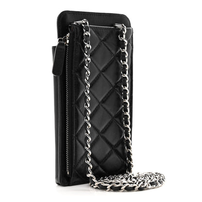 Lambskin Quilted Zip Phone Case Black