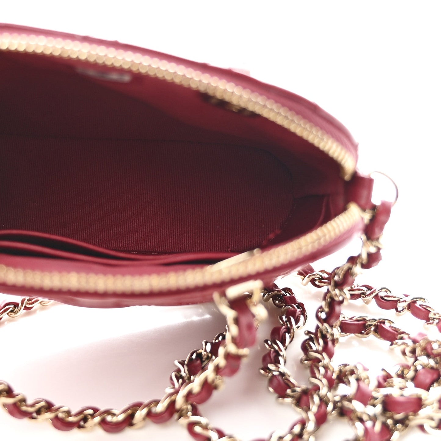 Patent Calfskin Quilted Shiny Coco Clutch With Chain Red