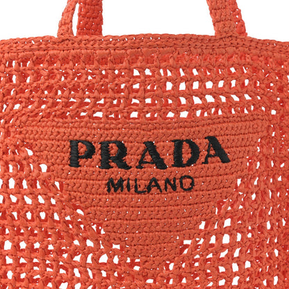 Yarn Raffia Effect Crochet Logo Embroidered Tote Bag Arancio