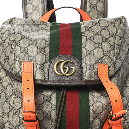 GG Supreme Monogram Medium Ophidia Double Buckle Backpack Beige Ebony Neon Orange