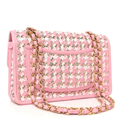Metallic Lambskin Viscose Woven Flap Pink Gold