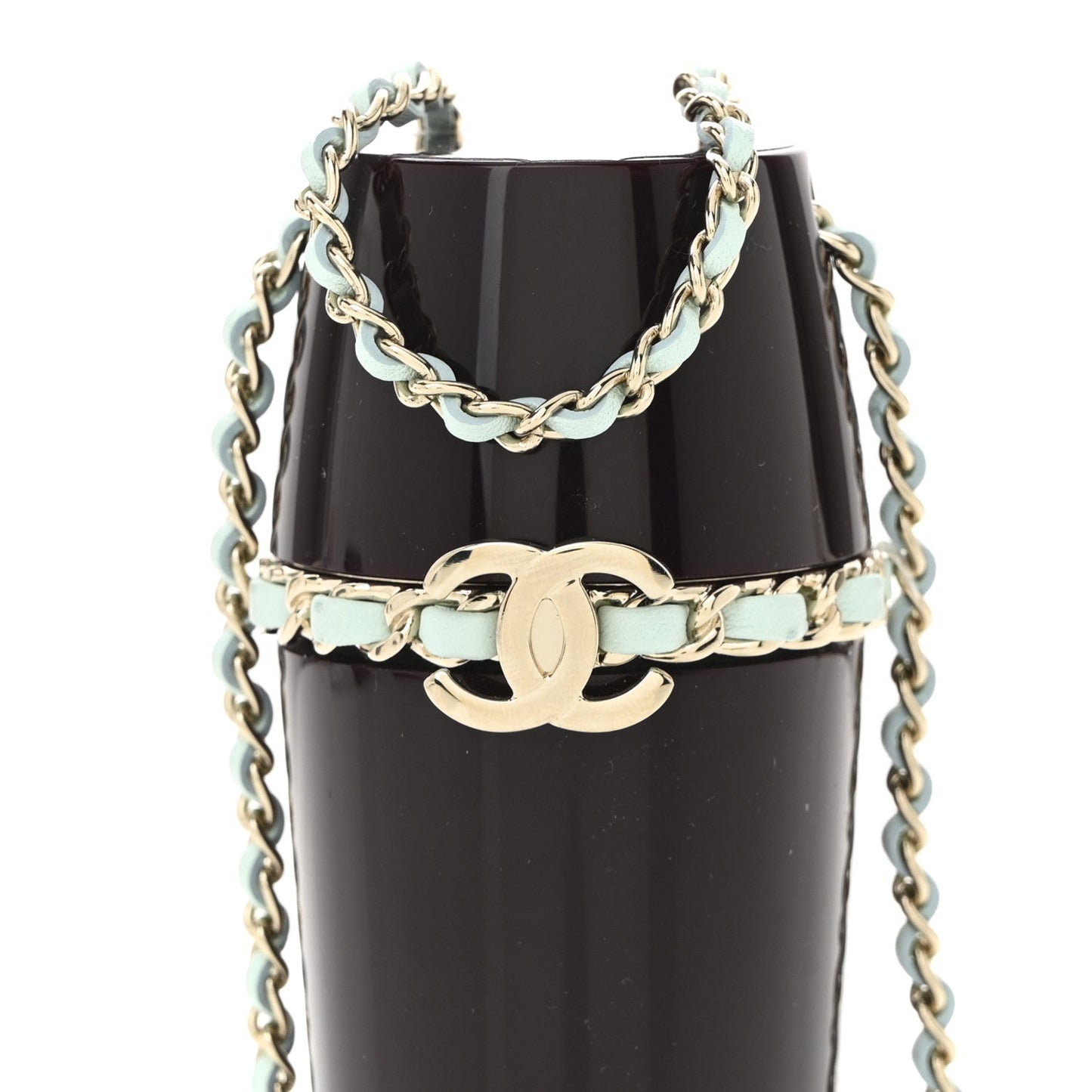 Lucite Lipstick Case On Chain Burgundy Blue