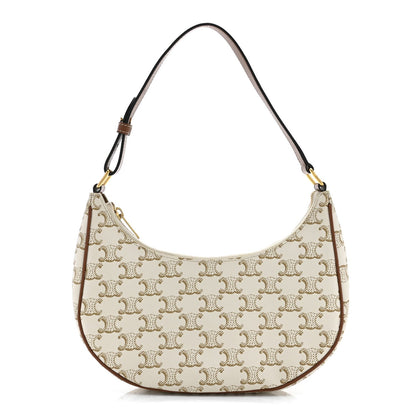 Canvas Calfskin Ava Triomphe Shoulder Bag White
