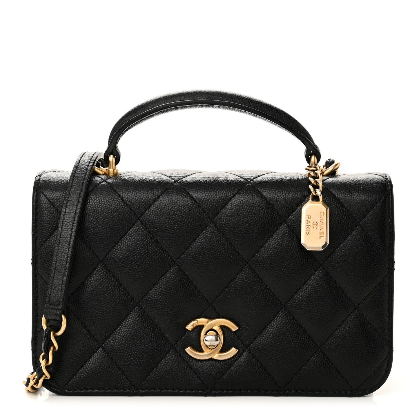 Caviar Quilted Mini Top Handle Flap Black