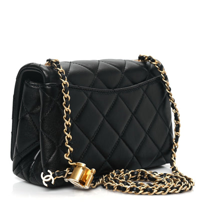 Shiny Lambskin Quilted Enamel CC Mini Flap Black