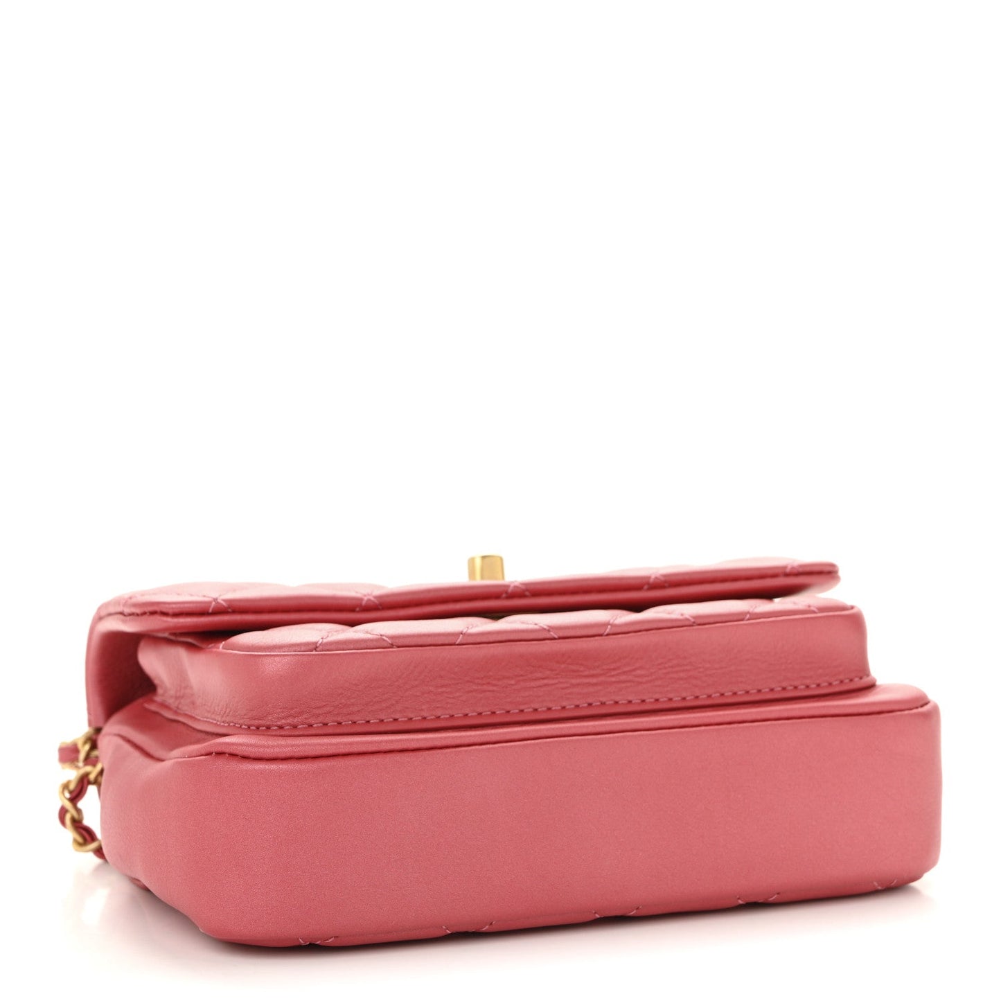 Metallic Calfskin Quilted Top Handle Flap Dark Pink