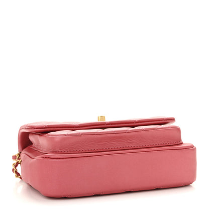 Metallic Calfskin Quilted Top Handle Flap Dark Pink