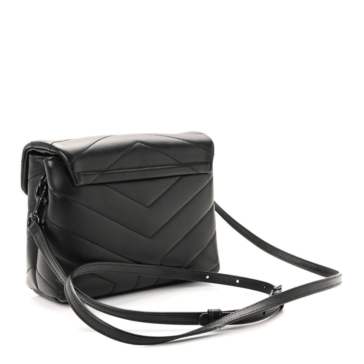 Calfskin Y Quilted Monogram Monochrome Toy Loulou Crossbody Bag Black