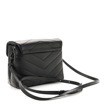Calfskin Y Quilted Monogram Monochrome Toy Loulou Crossbody Bag Black