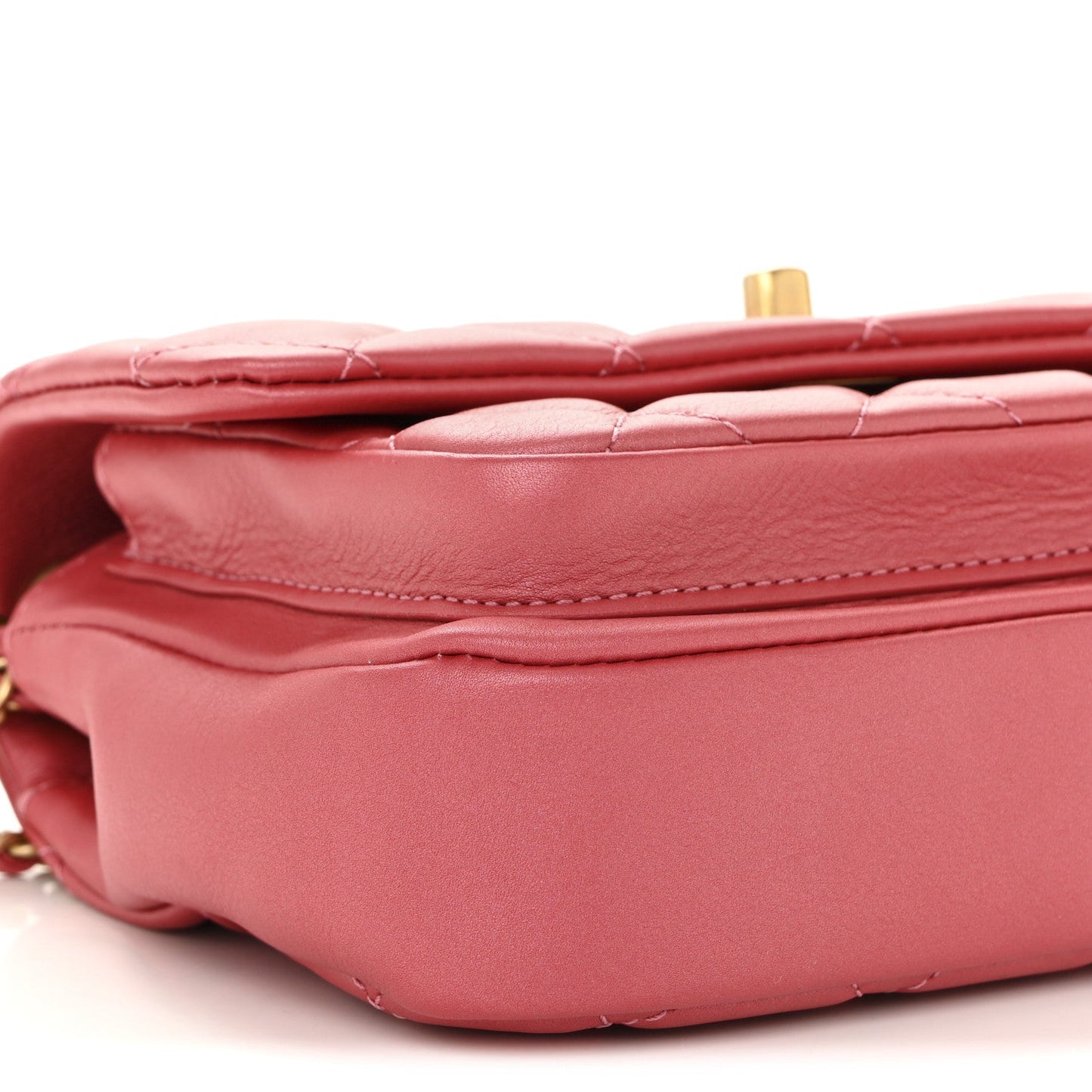 Metallic Calfskin Quilted Top Handle Flap Dark Pink