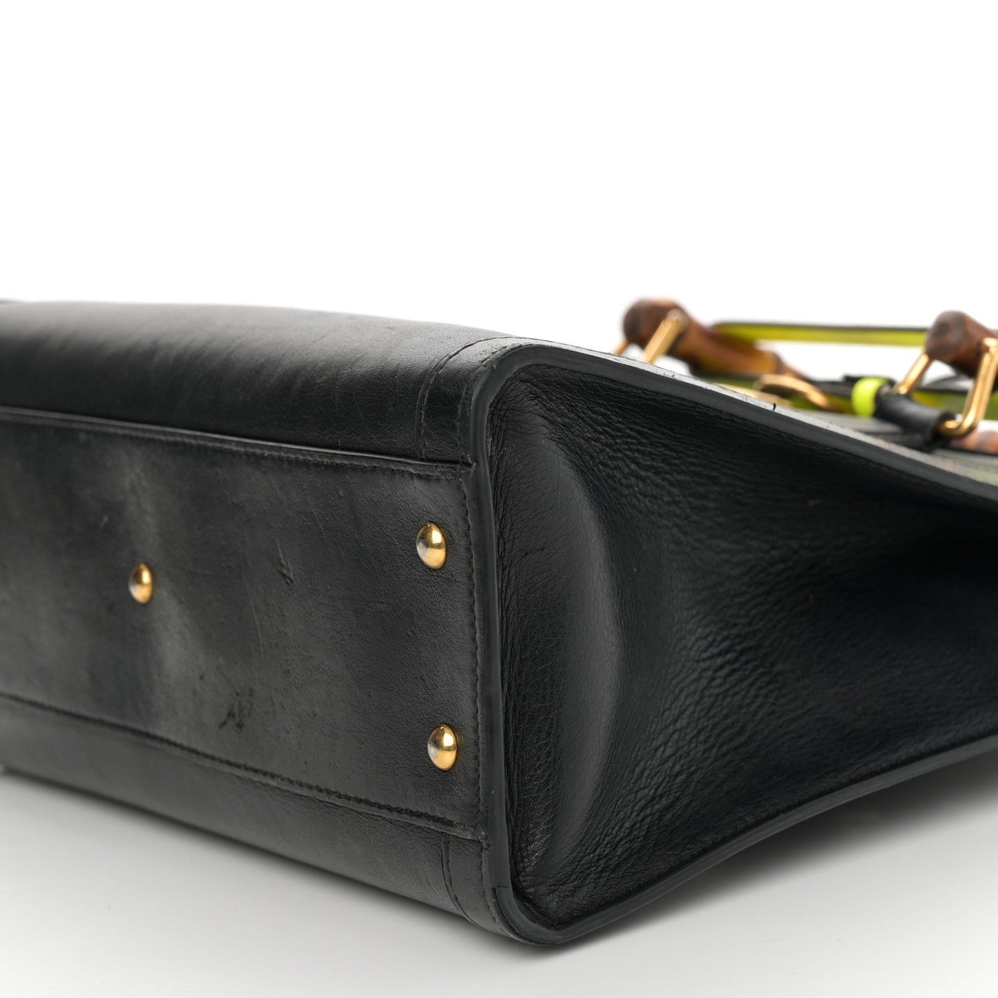 Calfskin Small Diana Tote Bag Black Yellow Fluo