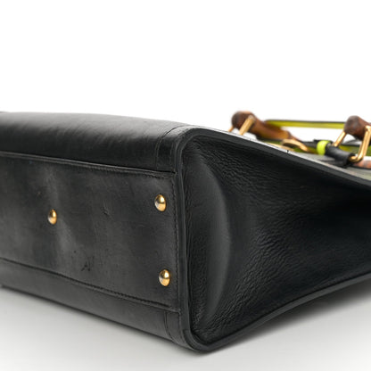 Calfskin Small Diana Tote Bag Black Yellow Fluo