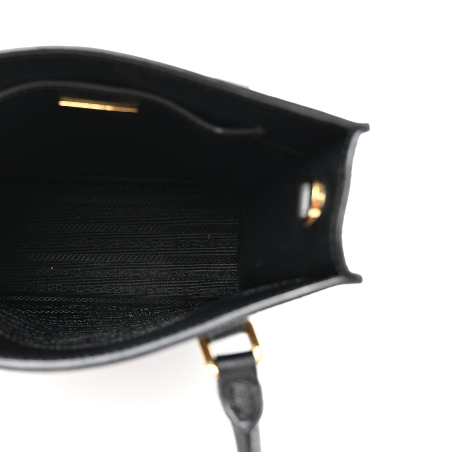 Saffiano Lux Triangle Logo Embossed Small Double Handle Crossbody Tote Black