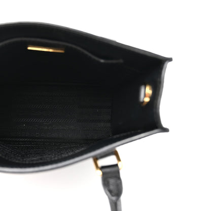 Saffiano Lux Triangle Logo Embossed Small Double Handle Crossbody Tote Black