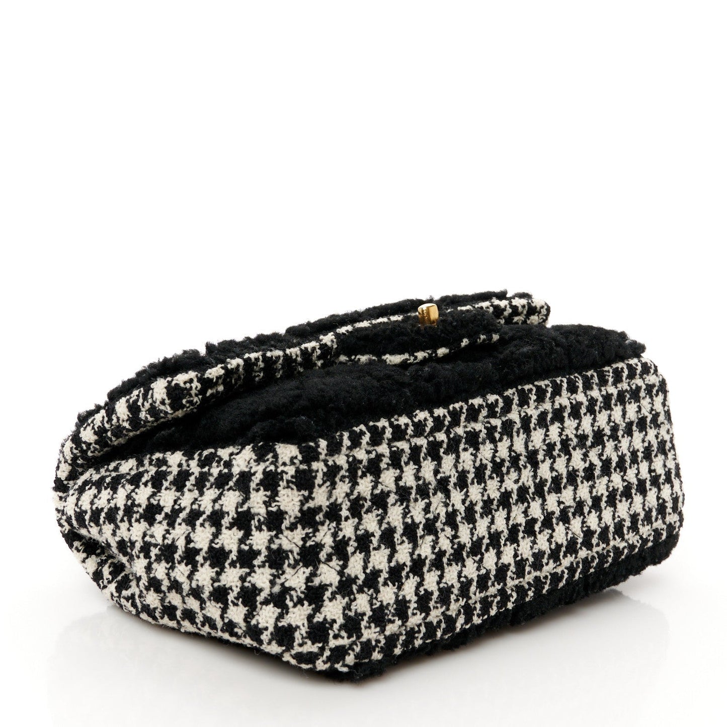Shearling Sheepskin Tweed Quilted Single Flap Black
