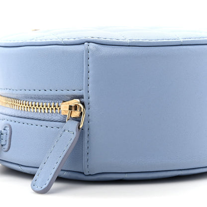Lambskin Quilted Round Clutch With Chain Light Blue