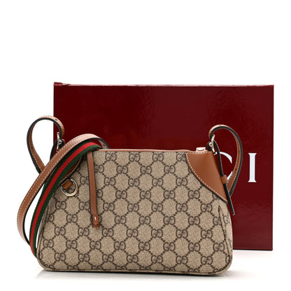GG Supreme Monogram Textured Calfskin Small Emblem Shoulder Bag Beige Dark Brown