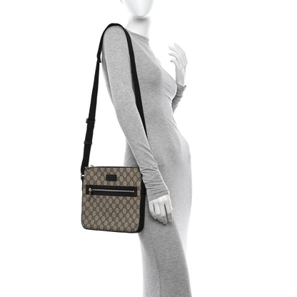 GG Supreme Monogram Selleria Calfskin Small Flat Messenger Bag Beige Ebony Cocoa Marrone Scuro