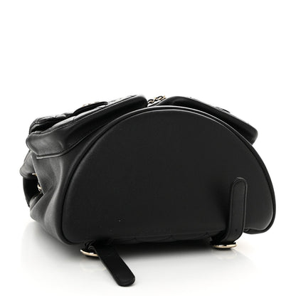 Calfskin Quilted Medium Duma Pockets Drawstring Backpack Black