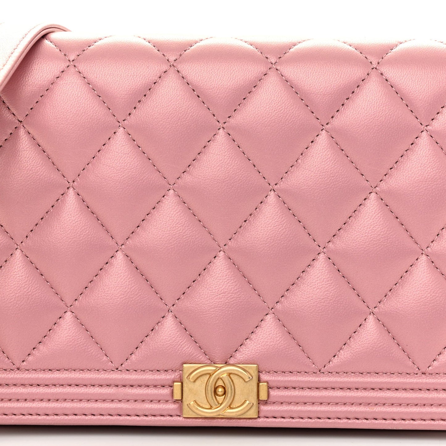 Metallic Lambskin Quilted Boy Wallet On Chain WOC Pink