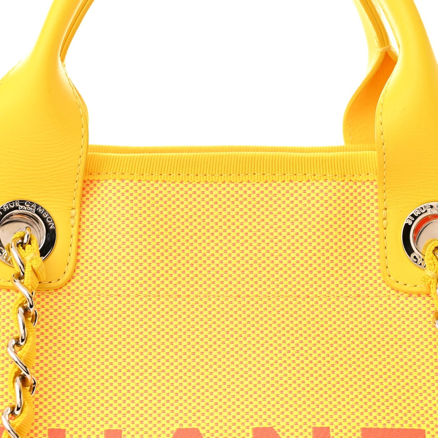 Mixed Fibers Calfskin Deauville Medium Tote Yellow Orange