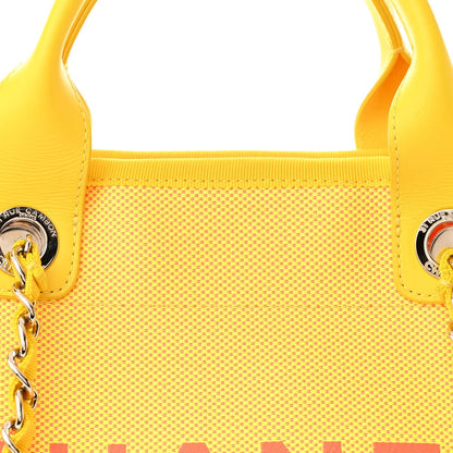 Mixed Fibers Calfskin Deauville Medium Tote Yellow Orange